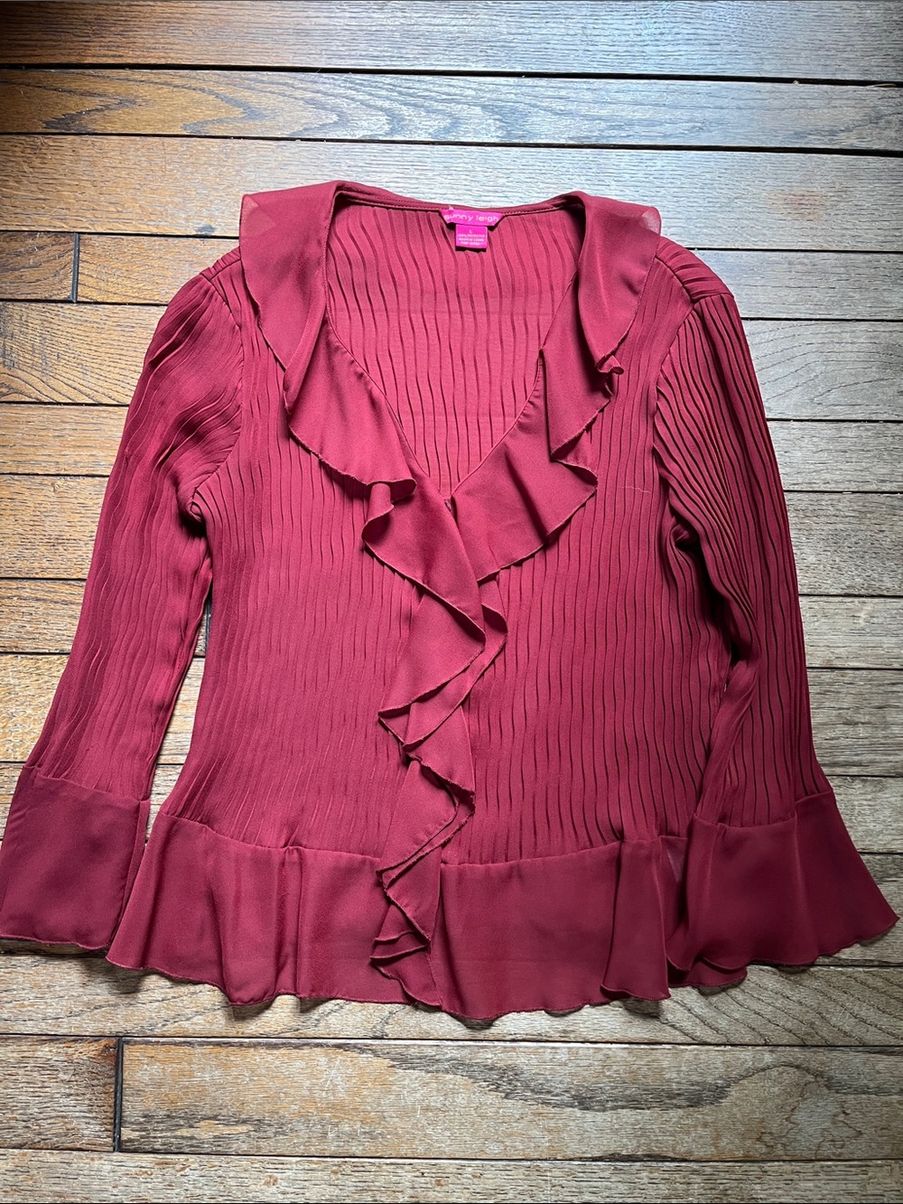 Sunny Leigh Ruffle-Trim Long Sleeve Top - Burgundy